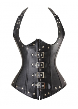 Black Leather Fashion Underbust Corset