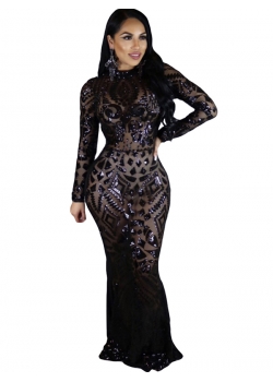 Black Sequin Bodycon Long Evening Dress