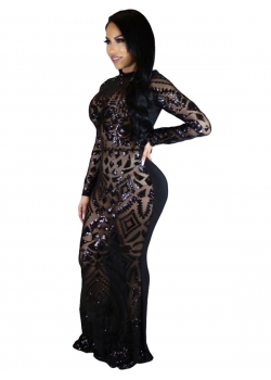 Black Sequin Bodycon Long Evening Dress
