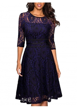 Blue Sexy Midi Lace Dress