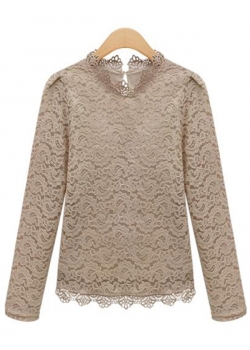 Fashion Long Sleeve Women Apricot Tops