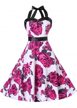 Fashion Red Floral Printed Casual Dress