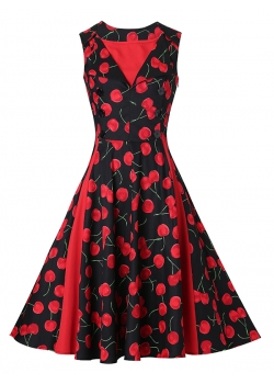 Red Cherry Pattern Vintage Dress
