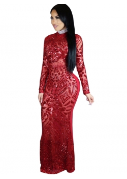 Red Sequin Bodycon Long Evening Dress