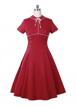 Red Short Sleeve Vintage Casual Dress