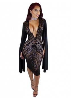 Sexy Black V-neck Bodycon Dress