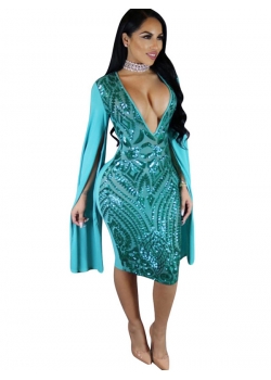 Sexy Blue V-neck Bodycon Dress