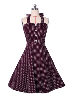 Vintage Dots Red Halter Casual Dress