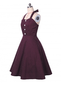 Vintage Dots Red Halter Casual Dress