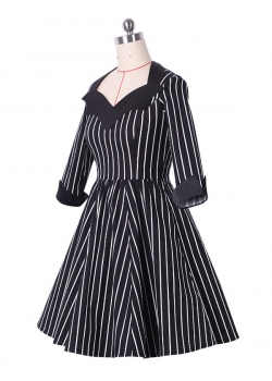 Vintage Stripe Black Women Dress