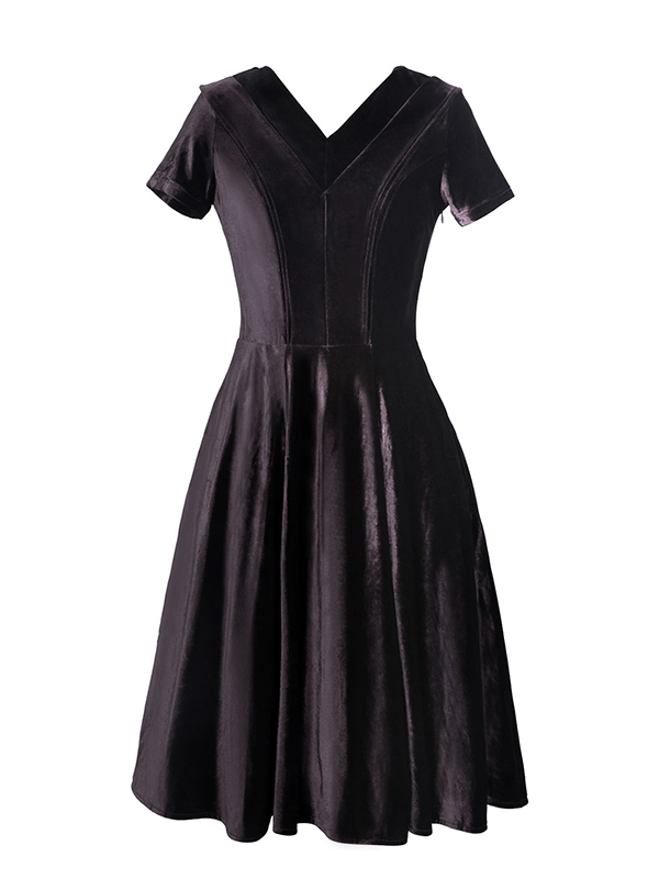 Black Short Sleeve V-Neck Casual Dress