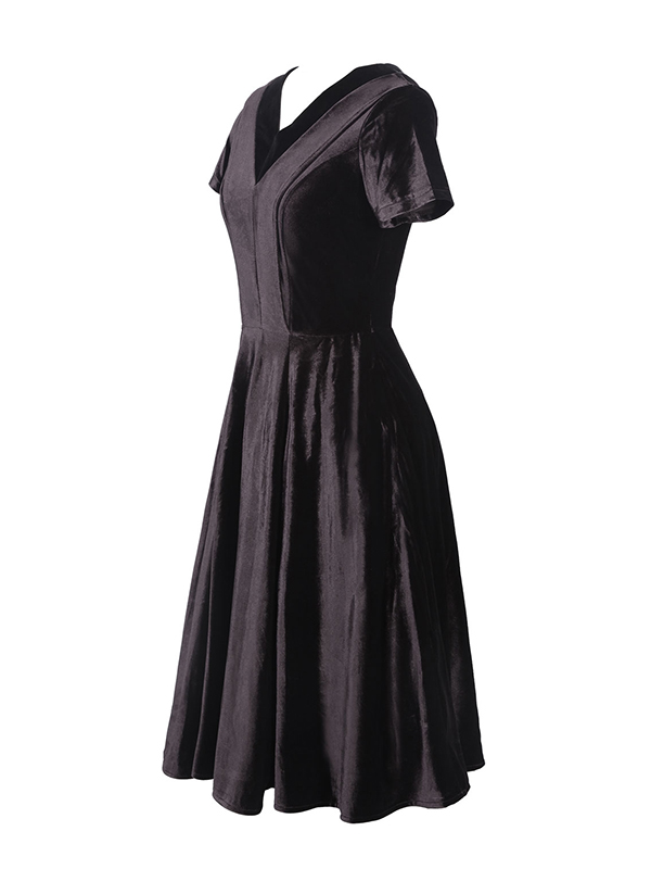 Black Short Sleeve V-Neck Casual Dress