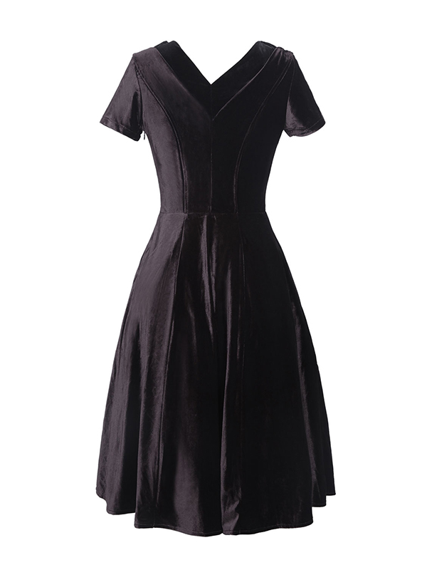 Black Short Sleeve V-Neck Casual Dress