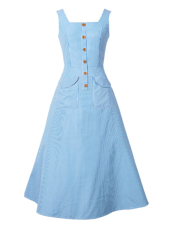 Blue Sleeveless Fashion Casual Dress