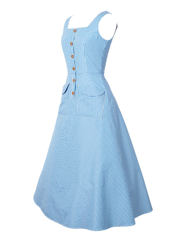 Blue Sleeveless Fashion Casual Dress