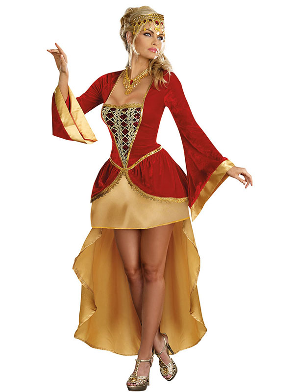 Fashion Red Deluxe Costume Dress With Headwear