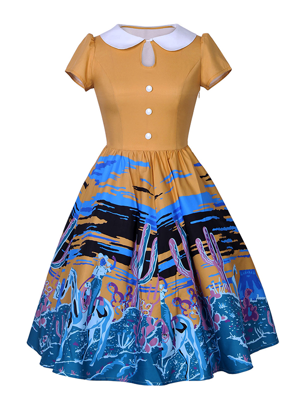 Fashion Short Sleeve Print Casual Dress