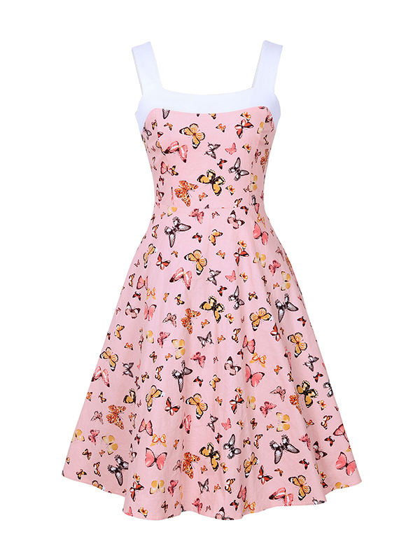 Fashion Sleeveles Butterfly Pattern Casual Dress