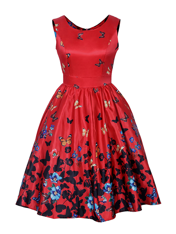 Red Fashion Printed Sleeveless Casual Dress