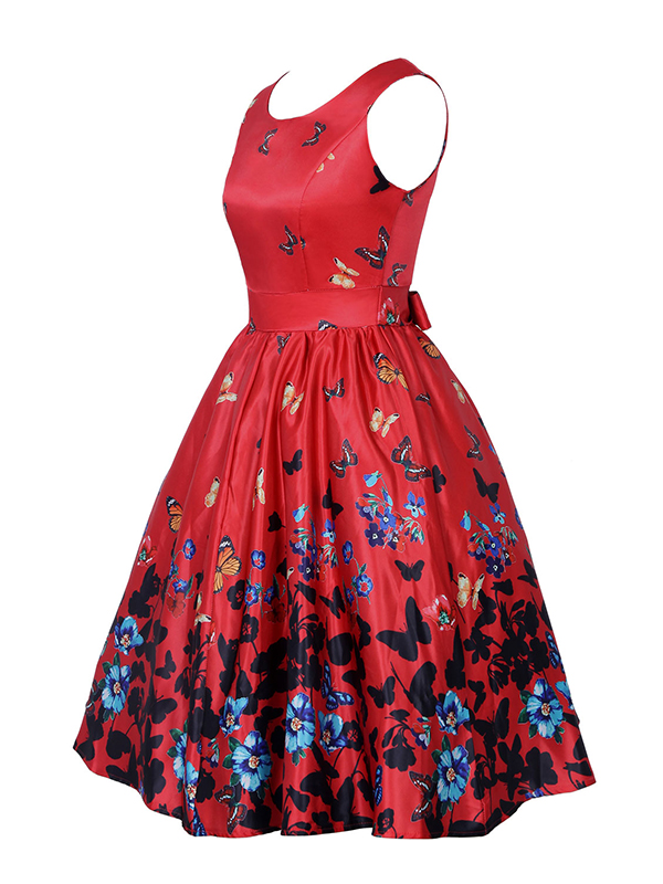 Red Fashion Printed Sleeveless Casual Dress
