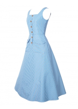 Blue Sleeveless Fashion Casual Dress