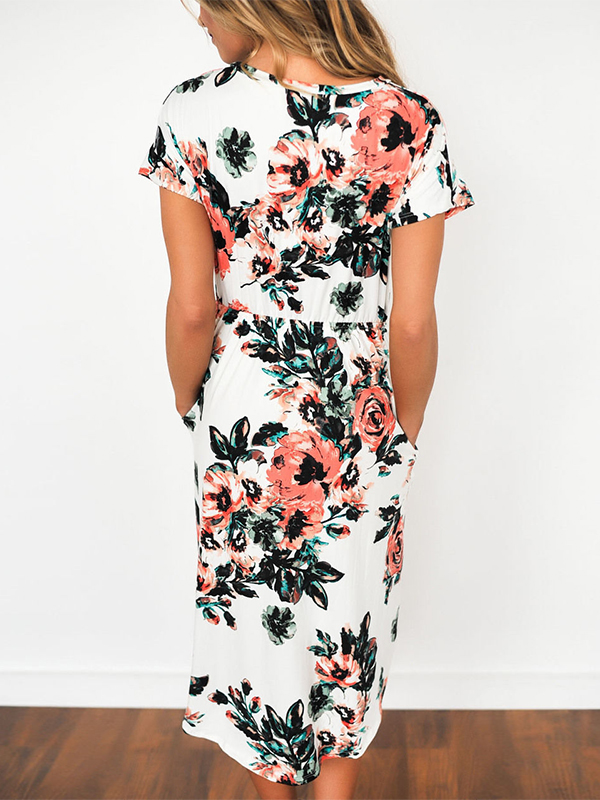 White Short Sleeve Floral Shift Dress