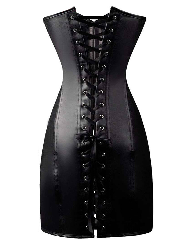 Black Faux leather Gothic Boned Corset Dress