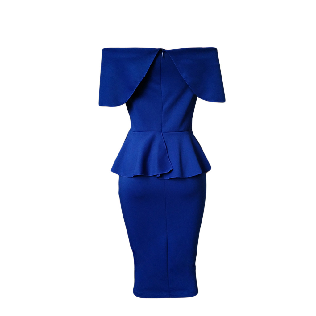 Blue Off Shoulder Bodycon Peplum Dress