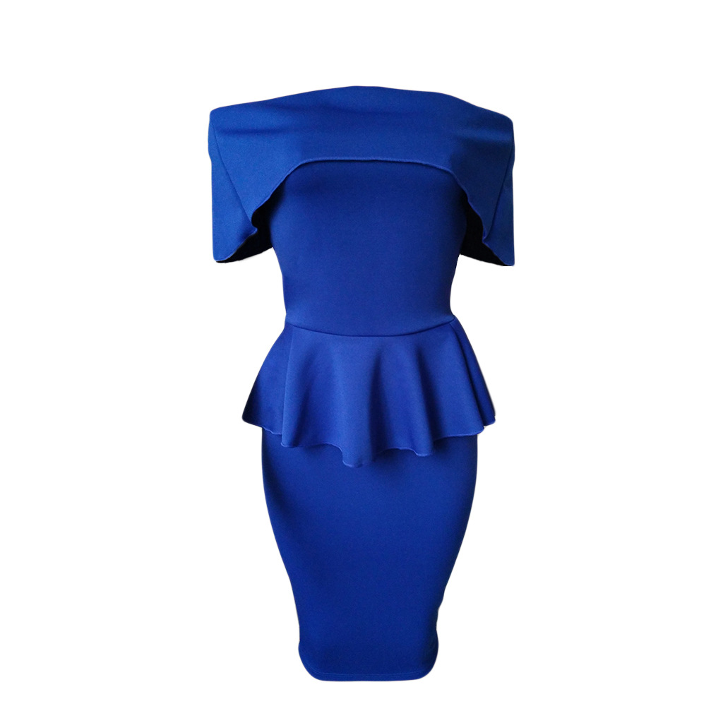 Blue Off Shoulder Bodycon Peplum Dress