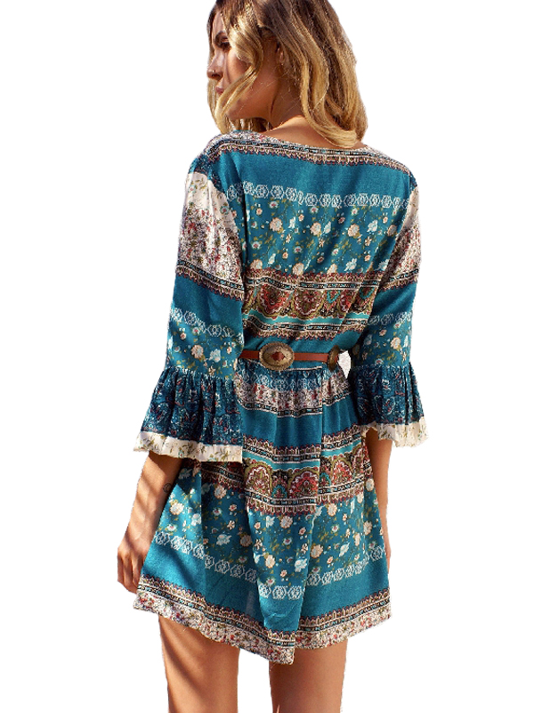 Boho Print Long Sleeve Floral Dress