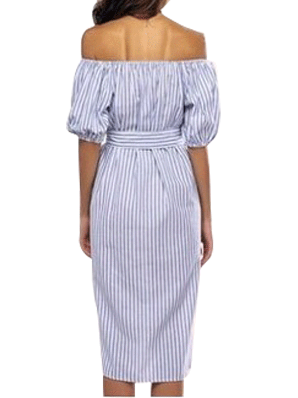 Embroidery Vertical Striped Woman Summer Dress