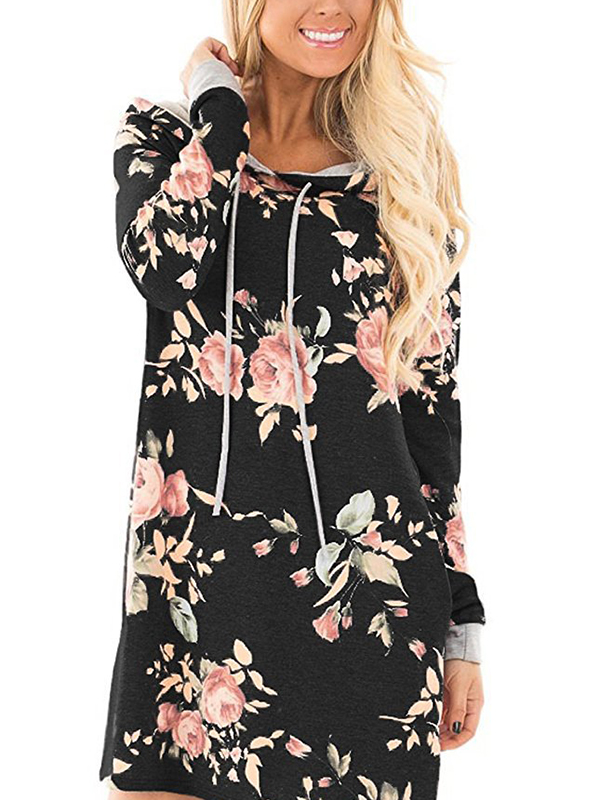 Fashion Floral Printed Long Sleeve Mini Dress