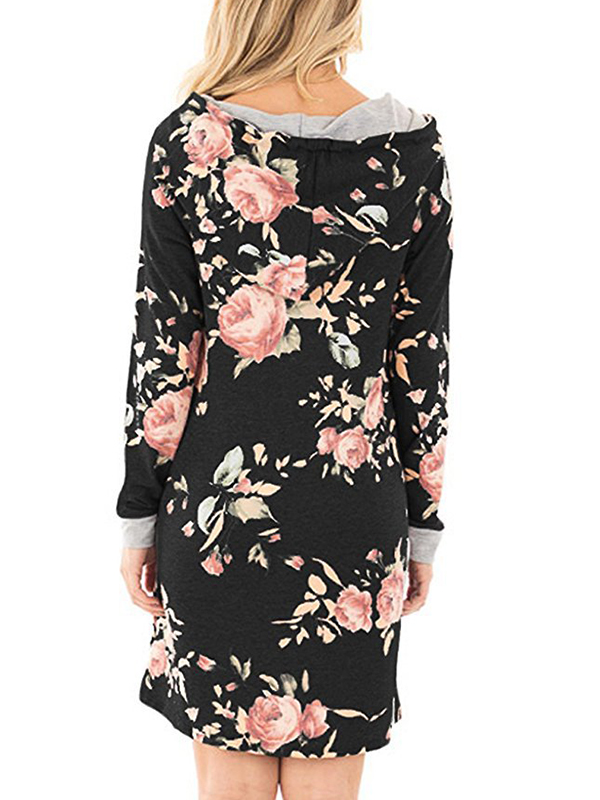 Fashion Floral Printed Long Sleeve Mini Dress