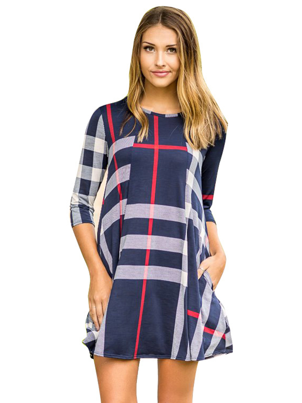 Fashion Plaid Long Sleeve Casual Dress