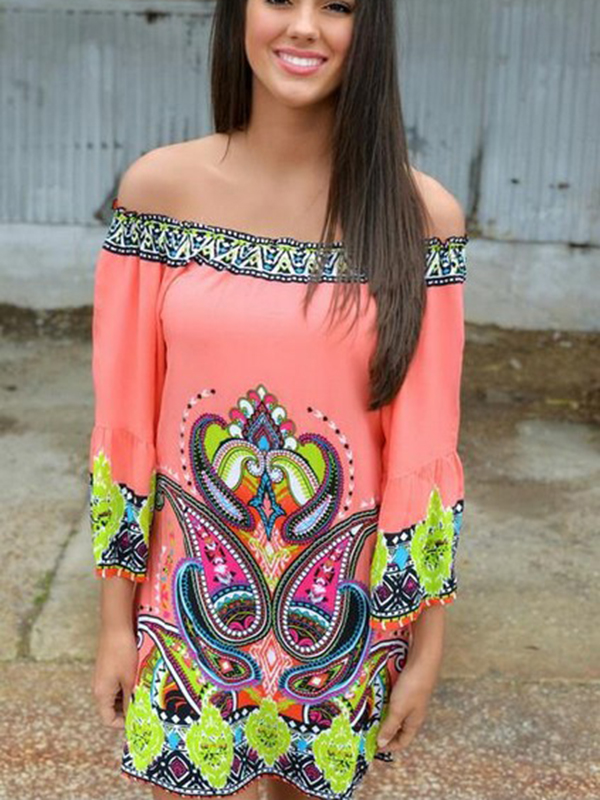 Fashion Print  Off Shoulder Floral Dress