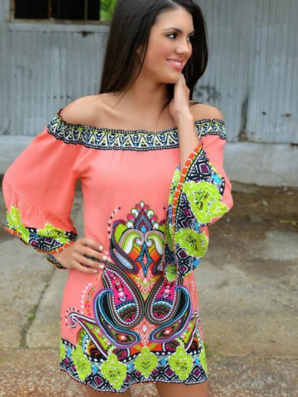 Fashion Print  Off Shoulder Floral Dress