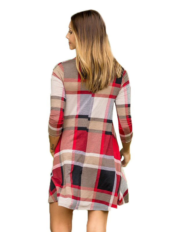 Fashion Red Plaid Loose Casual Dress