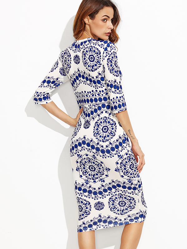 Summer Blue and White Porcelain Long Dress