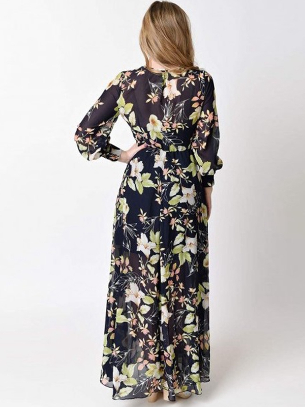 Floral Print Wrapped Long Boho Dress