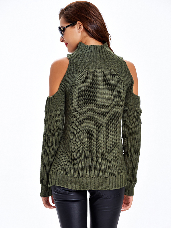 Green Daring Cold Shoulder Cable Knit Sweater_Wonder Beauty lingerie ...
