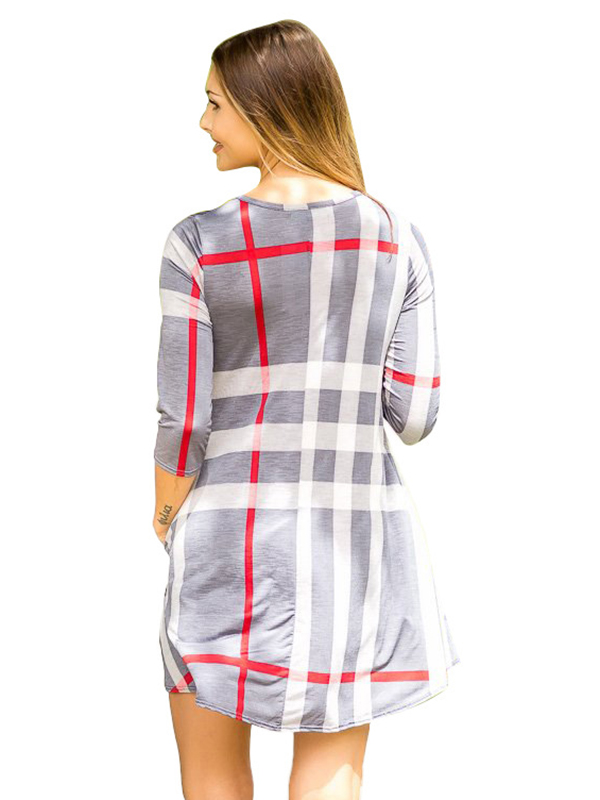 Long Sleeve O-Neck Loose Casual Plaid Dress