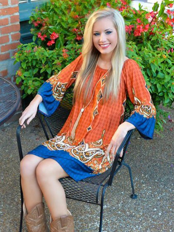 Orange Boho Print Off Shoulder Floral Dress