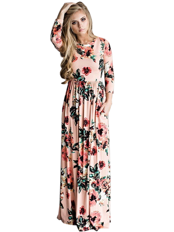 Pink Floral Print Wrapped Boho Dress