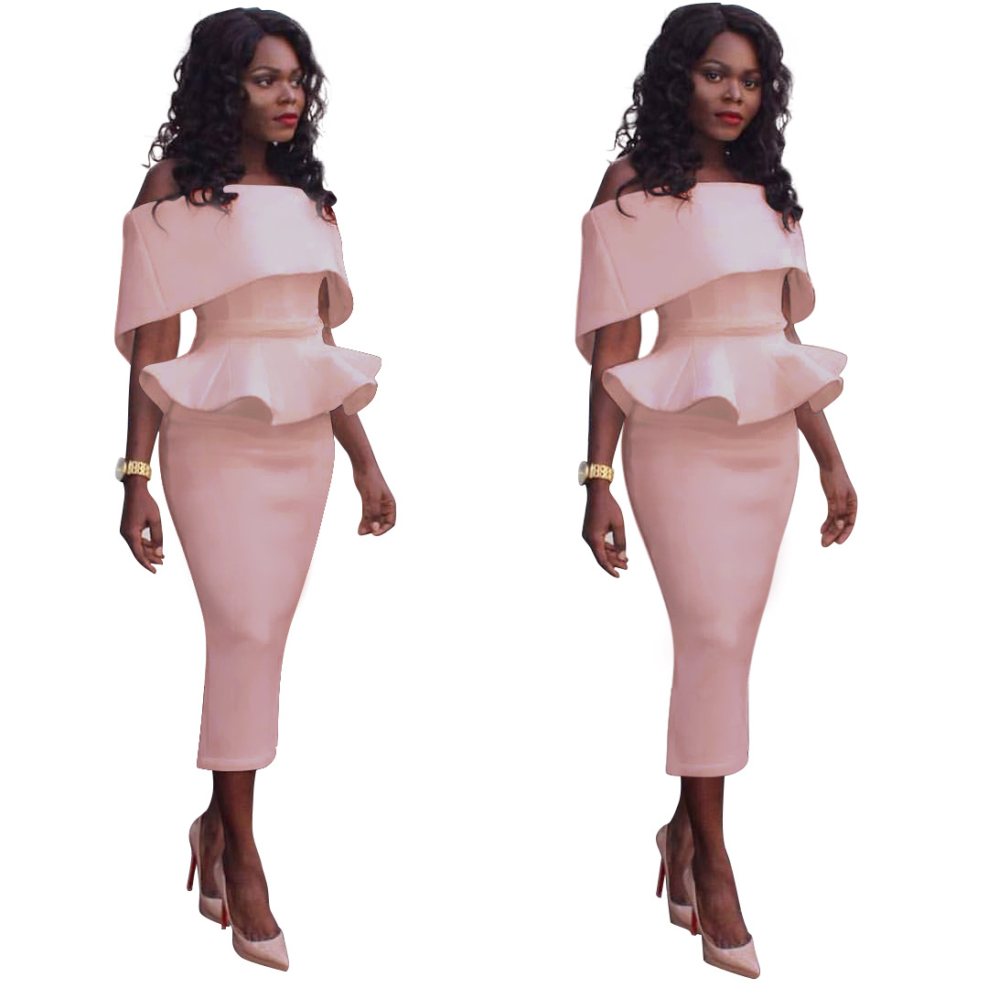 Pink Off Shoulder Bodycon Peplum Dress