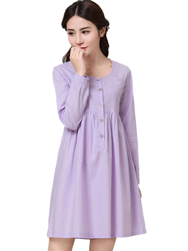 Purple Fashion Casual Long Sleeve Round Dress