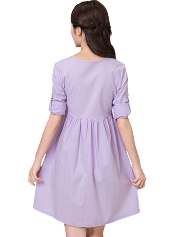 Purple Fashion Casual Long Sleeve Round Dress