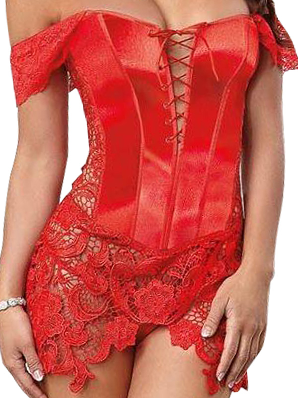 Red Beyonce Corset & Thong Set With Lace 