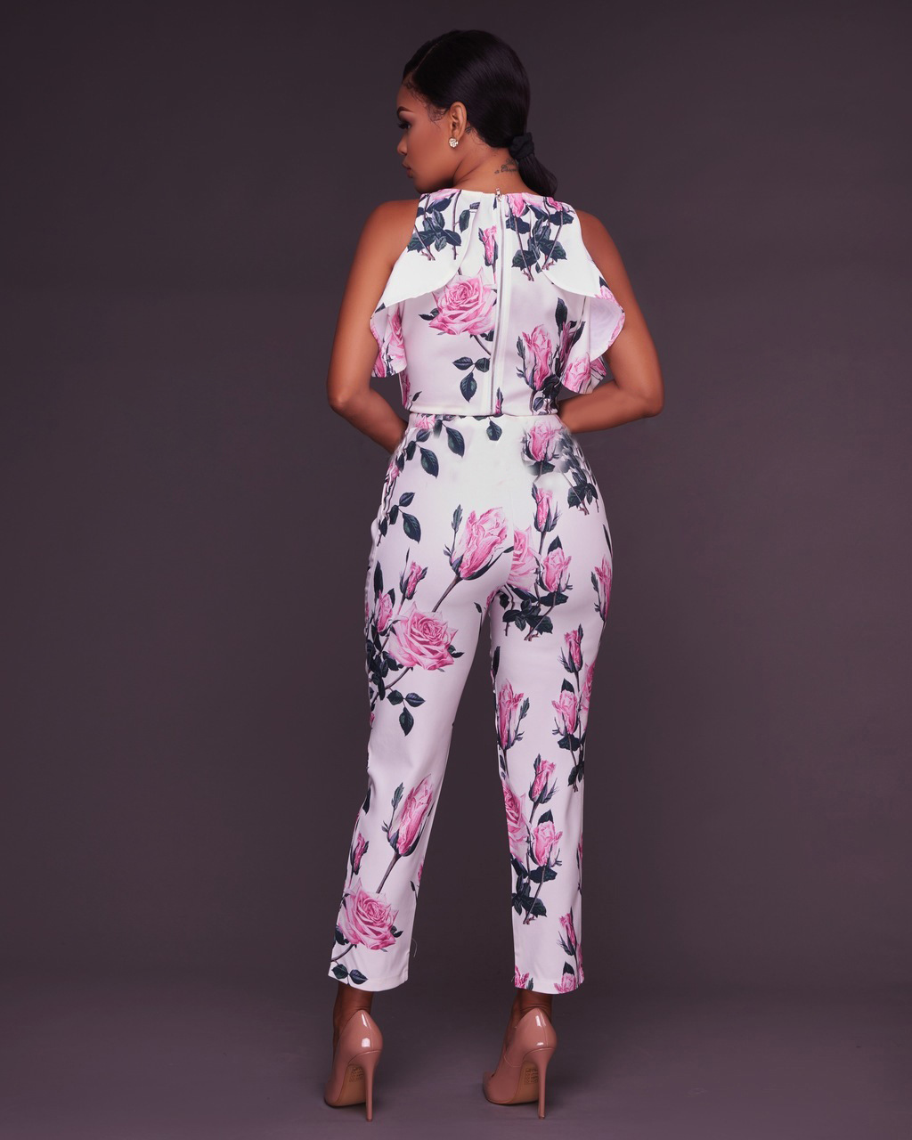 Rose Floral Print Crop Top and Pant Set