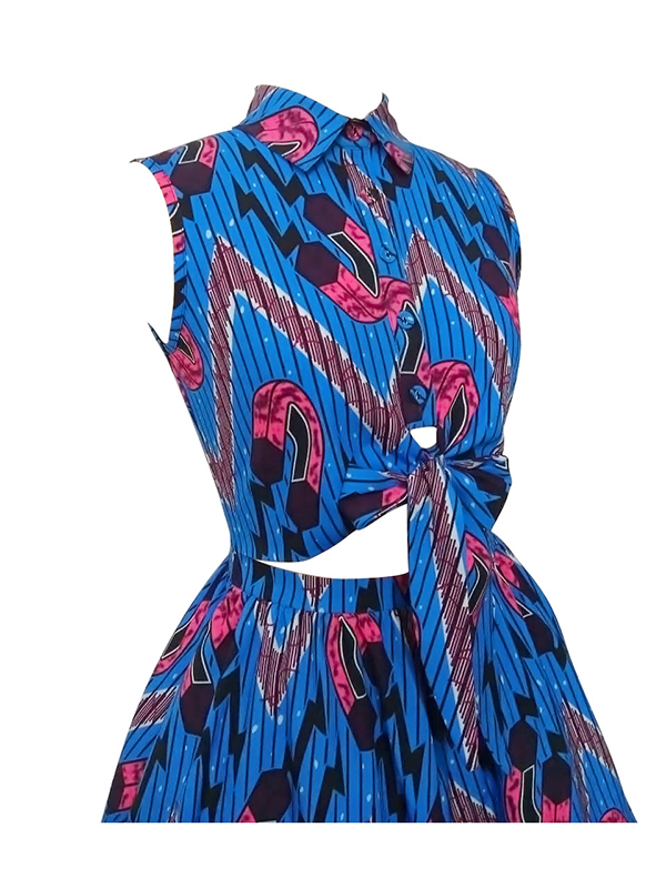 Stripe Cut Out Vintage Dress - Blue