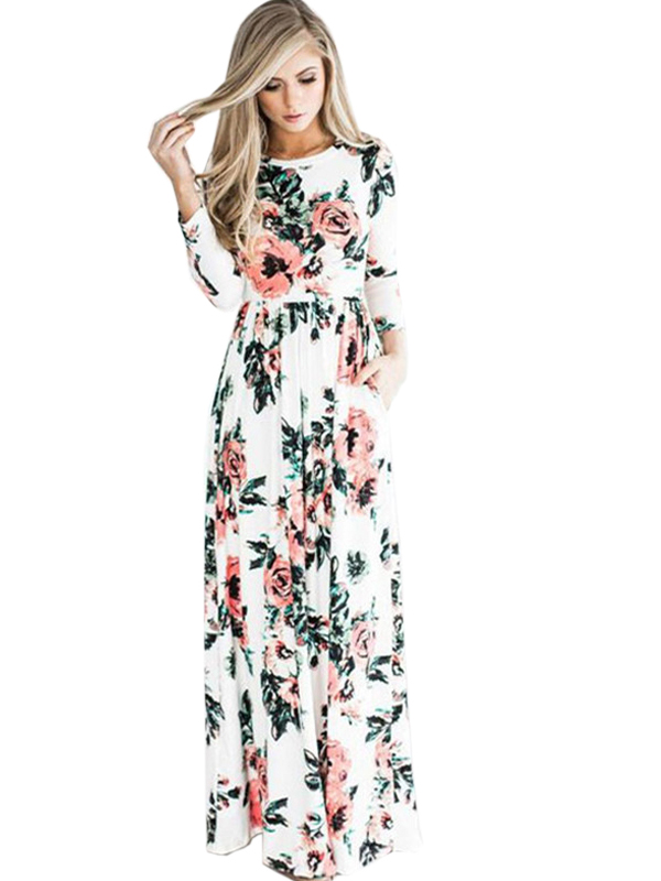 White Floral Print Wrapped Boho Dress